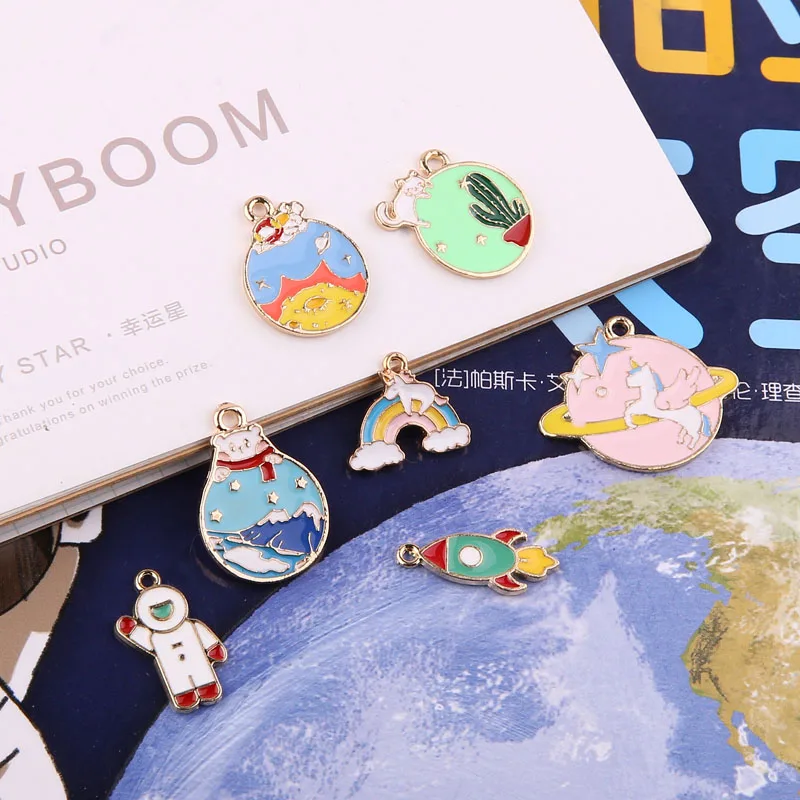 

10pcs diy jewelry accessories alloy drop of oil sky rocket astronauts planet series bracelet pendant earrings wholesale