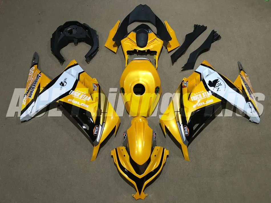 ABS полный обтекатель комплект для Kawasaki Ninja300 EX300 300R 2013 13 14 15 16 17 Обтекатели+ крышка бака желтый цвет