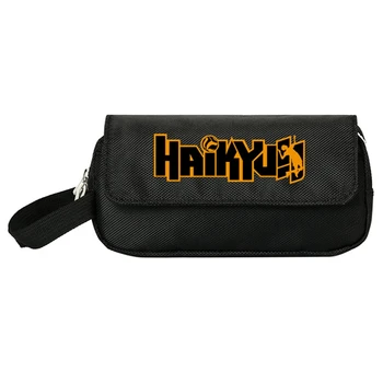 

Anime Haikyuu!! Large Capacity Pencil Bag Black Polyester Pen Case Zipper Stationery Storage Pouch Makeup Box