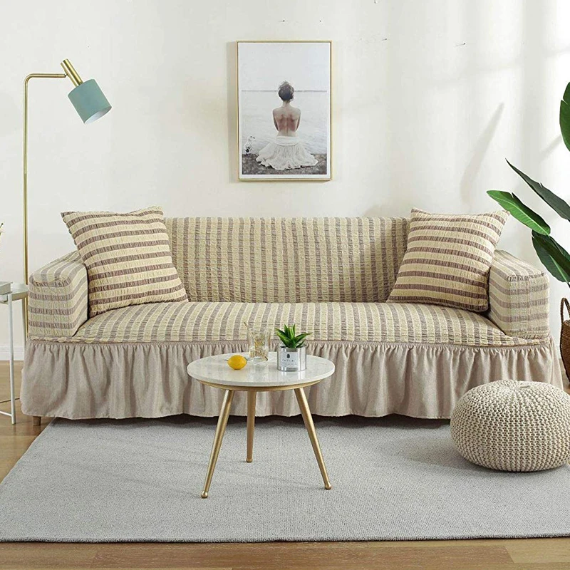 1 шт. Европейский эластичный стрейч-чехол для дивана с юбкой полный Чехол для дивана нескользящий чехол для мебели для декора гостиной - Цвет: Beige