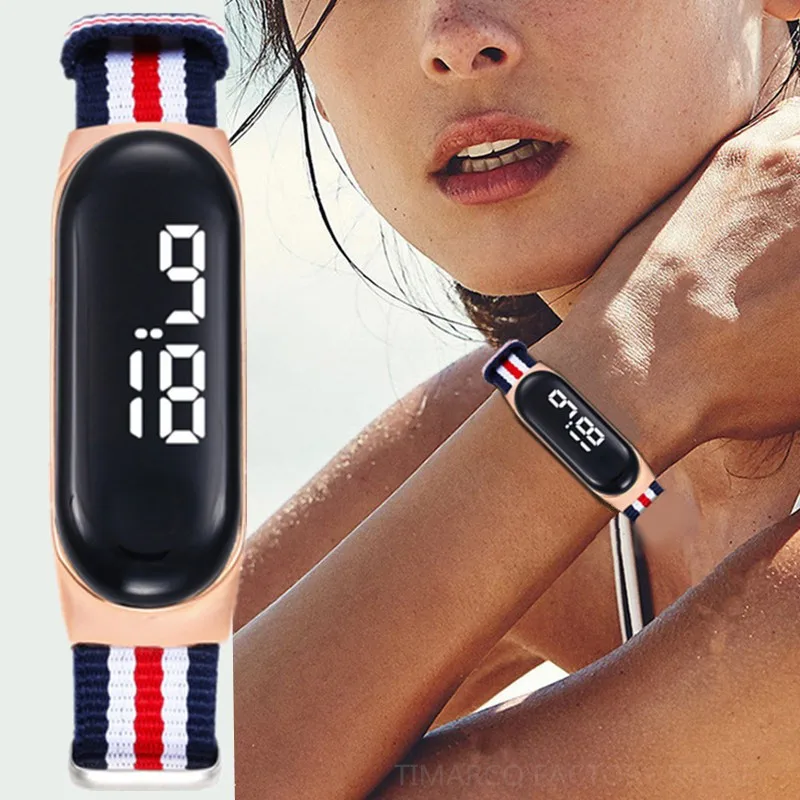 

Women's LED Digital Watch Women Multifunction Electronic Watches Unisex Men Watch Rectangle Nylon Sport Watches reloj mujer