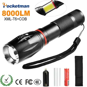 

8000Lumens LED Flashlight Rechargeable XML-T6+COB Lantern Torch Tail Magnetic 6Modes Water Resistant AAA 18650 flashlight