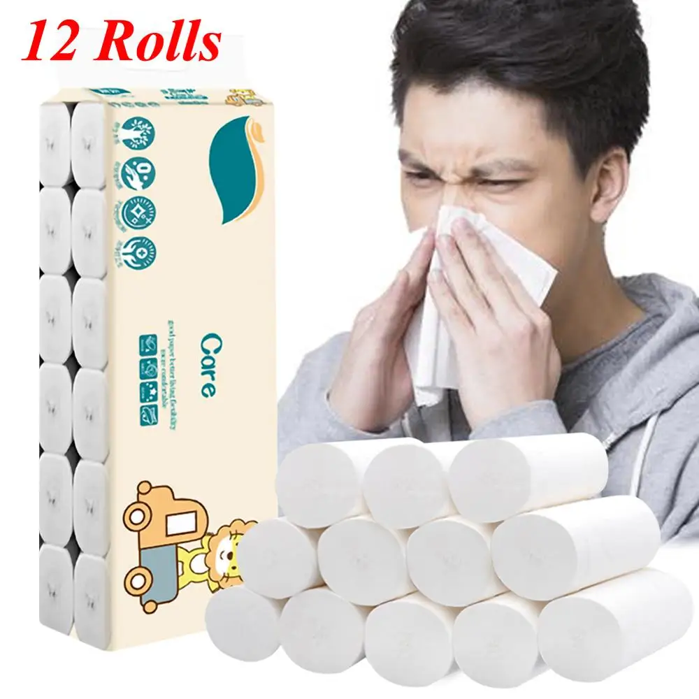 

12 Rolls Soft Toilet Paper Towels Tissue Paper Coreless Paper Raw Table Bathroom Kitchen Paper Towel Thick Tissue Party Supplies