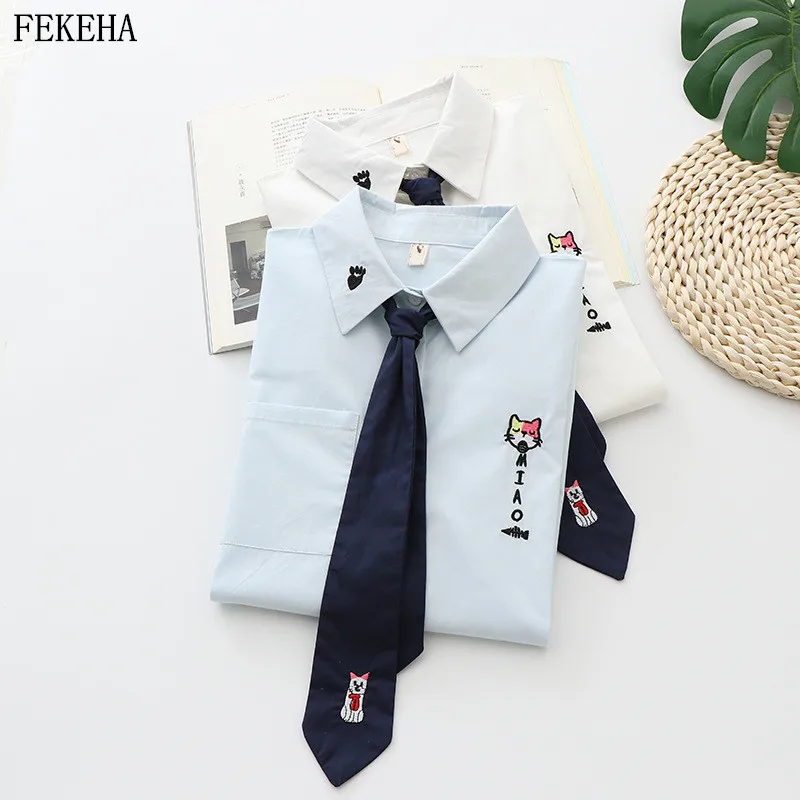 Women's Blouse 100% Cotton Embroidery White Shirts Cute Kawaii Spring School Uniform Preppy Style Girls Tops Women's Blouse 100% Cotton Embroidery White Shirts Cute Kawaii Spring School Uniform Preppy Style Girls Tops