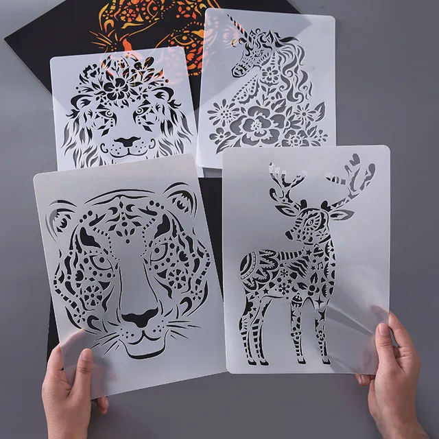 BalleenShiny Painting Kids Toys Stenciled Template DIY Scrapbooking Coloring Tiger Lion Elephat Ruler Child Educational Toys 1pc 2