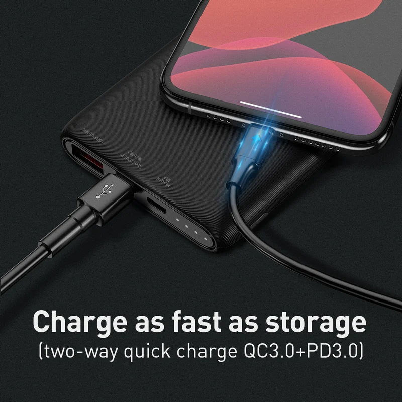 Baseus Quick Charge 3,0 10000mAh power Bank QC3.0 PD type C 10000 power bank портативное Внешнее зарядное устройство для Xiaomi iPhone