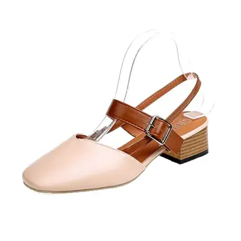 

2020 New Fashion Rome Women with Thick Single Shoes Casual Wild Shallow Sandals Square Head Ladies Work Vintage Women Shoes