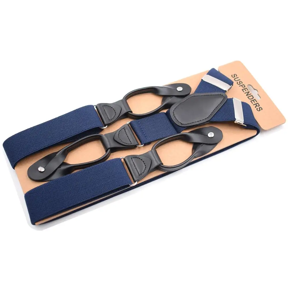 

Mens Suspenders Braces Navy Blue Leather Trimmed Button End Wedding Banquet Tuxedo Suspenders for Men Father Husband