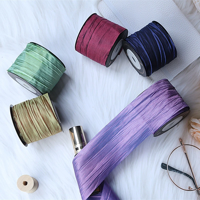 1Yard 50mm Pleated Satin Ribbon Hair Bow Making Bouquet Gift Wrapping DIY Craft Clothes Accessories Christmas Package Decor