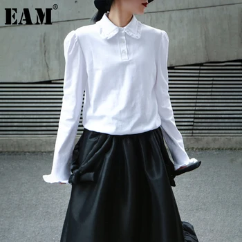 

[EAM] Women White Ruffles Split Joint Brief Blouse New Lapel Long Sleeve Loose Fit Shirt Fashion Tide Spring Autumn 2020 1N958
