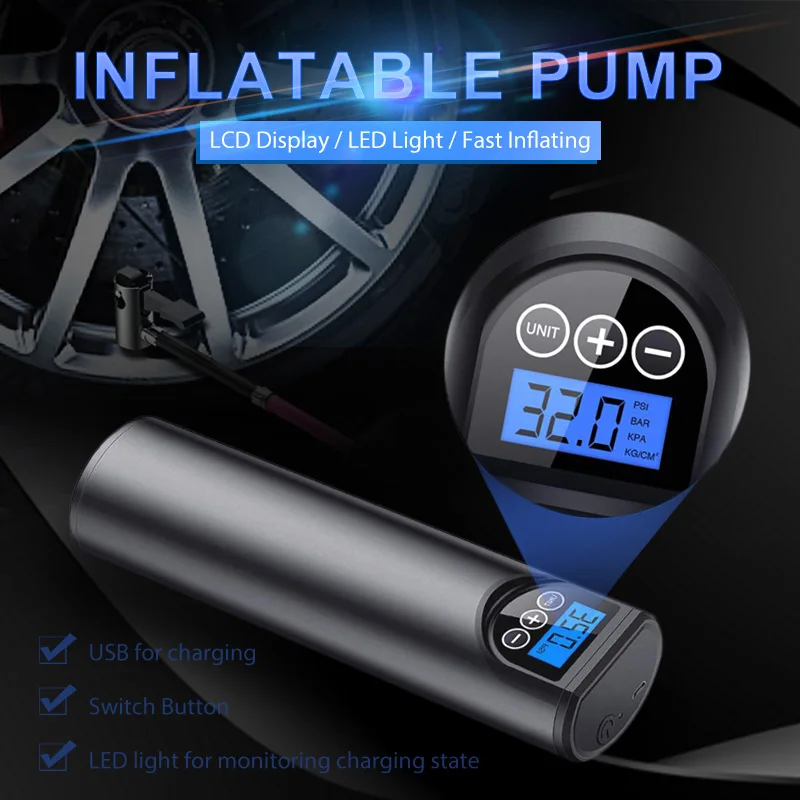 

Zeepin E68 Cordless Inflatable Pump 12V USB Charging Inflator LCD Display LED Light Portable Fast Air Compressor for Car Bike