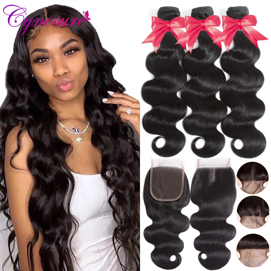 Hot Seller Human-Hair-Bundles Closure Body-Wave Weave Brazilian  Q5X5Bmgr