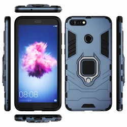 Huawei P Smart Case with Ring Stand - Bumper Silicone + PC Cover - Huawei P smart 2018 (Navy Blue)