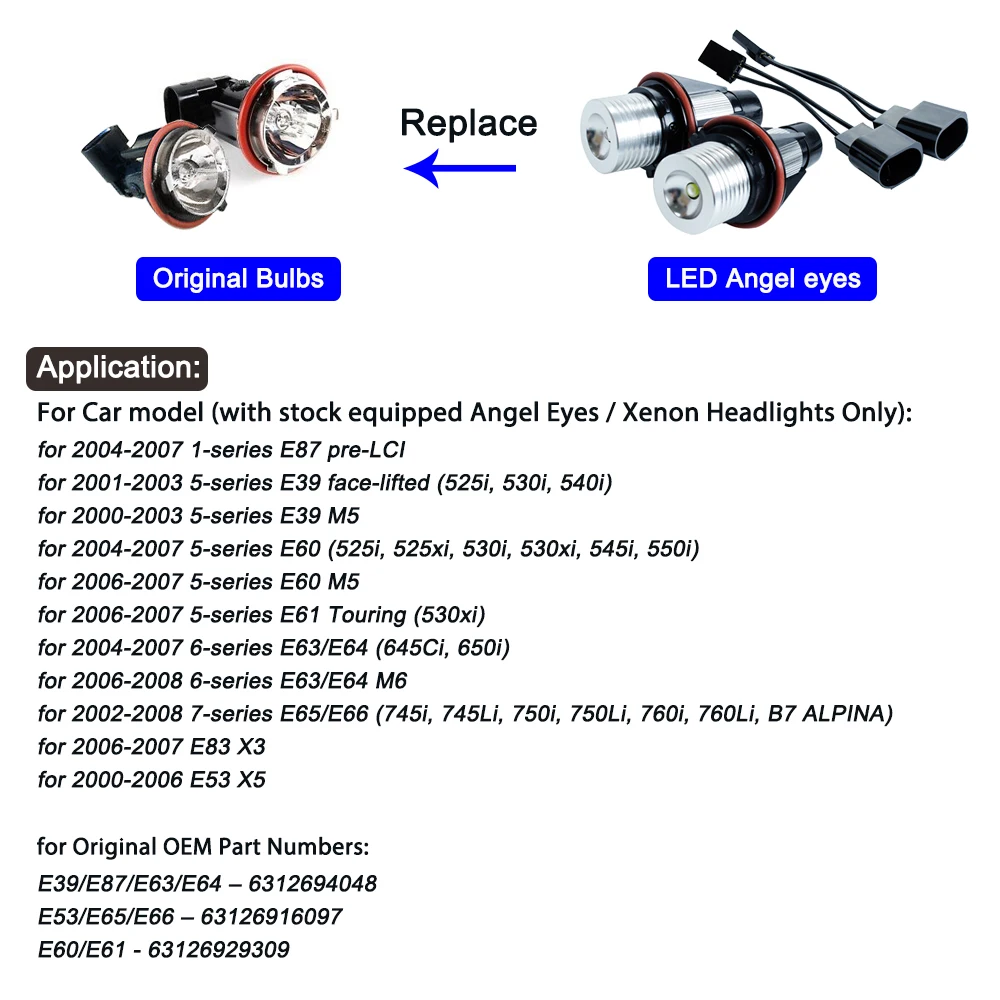 Светодиодные Габаритные огни Angel Eyes лампы для E39 E53 E60 E61 E63 E64 E65 E66 E87 525i 530i xi 545i M5 без