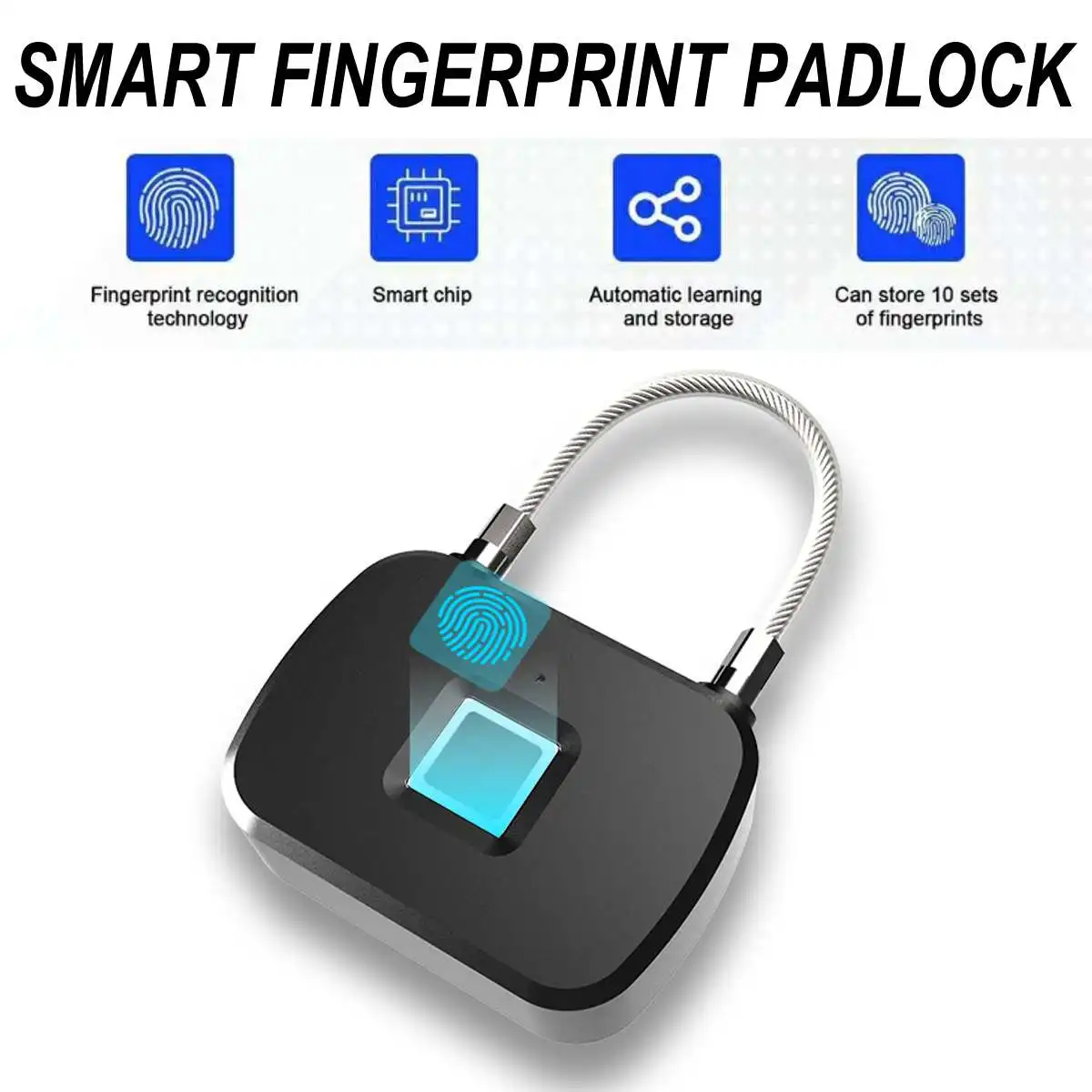 

Mini Security Fingerprint Lock Smart Keyless Padlock Thumbprint Door Padlocks Portable Anti-Theft Quick Unlock Electric Lock