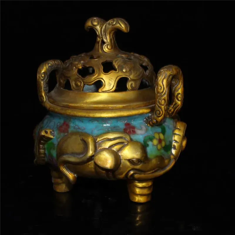 

Chinese Cloisonne Incense Burner Copper Carving Elephant Censer Animal Statue Home Feng Shui Decoration Gift