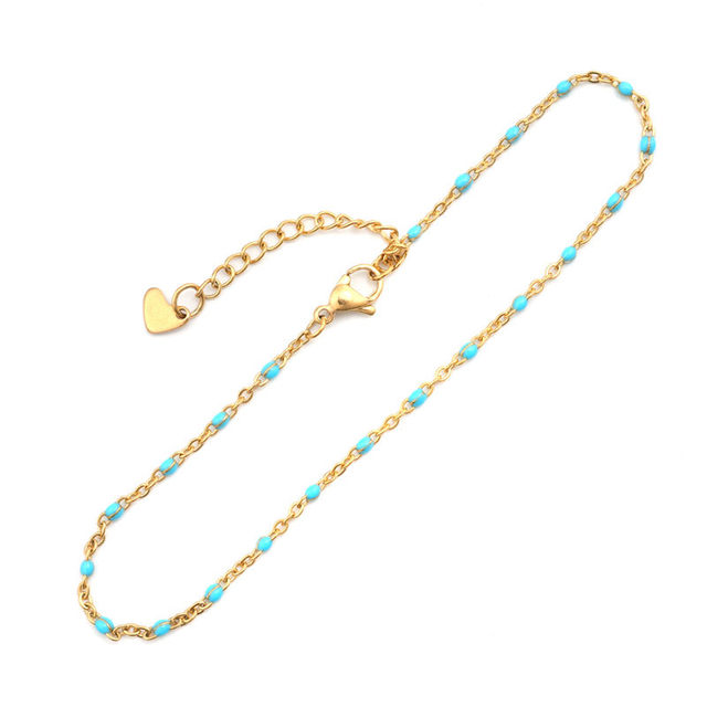 PC Fashion Stainless Steel Anklet Enamel Gold Multicolor On Foot Ankle Bracelets Women Men Leg Link Chain Jewelry 23cm Long