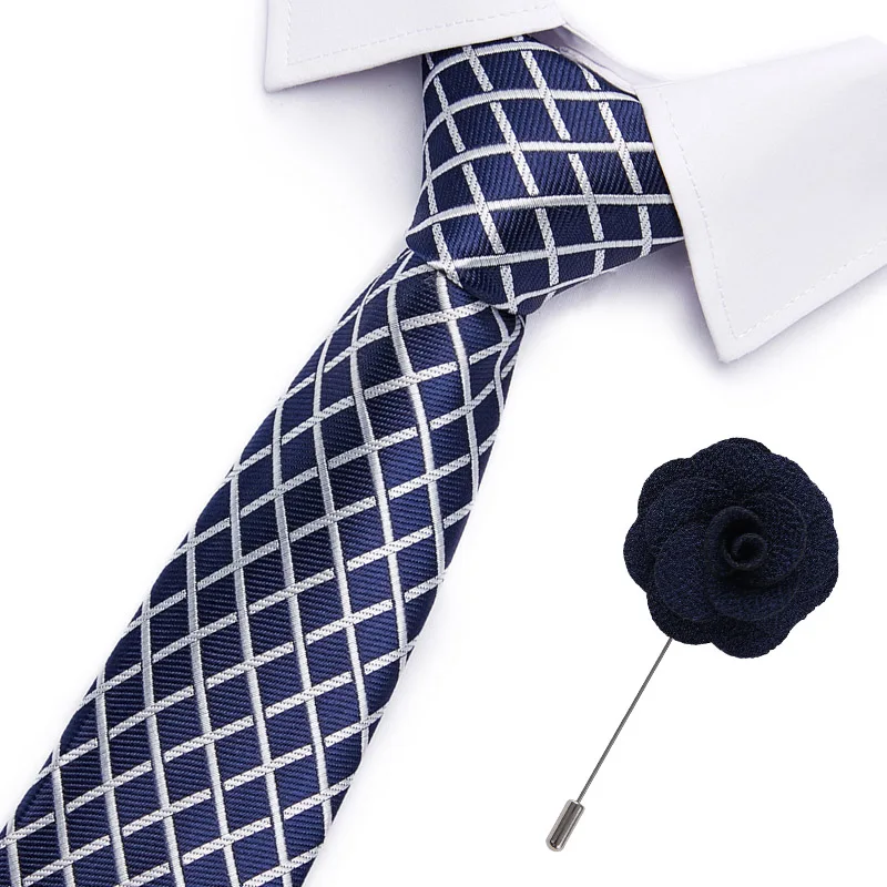 

Luxury 7CM Men's Print Pattern Ties for Men's Slim Neckties 100%Silk Jacquard Skinny Neck Tie Wedding Narrow Ties and brooch