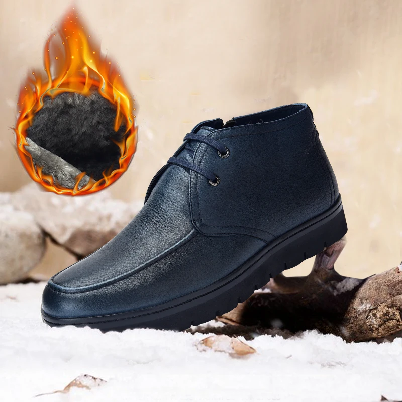 Jackmiller/Мужская обувь; зимние ботинки; мужские ботинки из коровьей кожи высокого качества; Натуральная шерсть; теплые удобные повседневные ботинки на толстой подошве; цвет черный, темно-синий