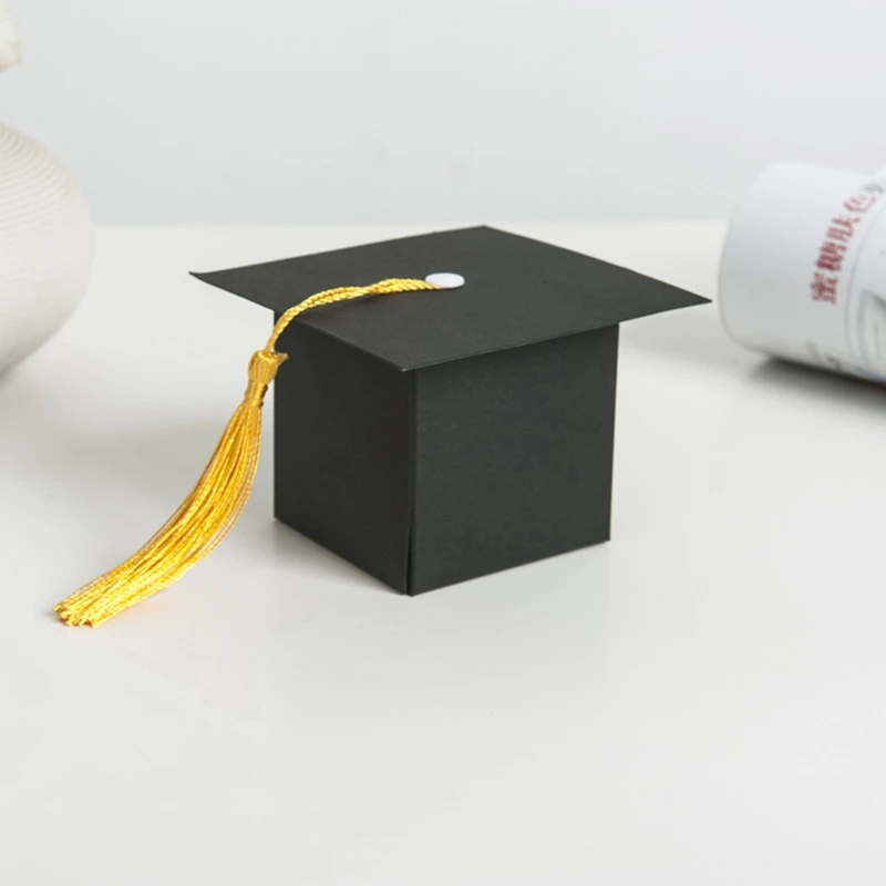 

25Pcs DIY Paper Graduation Cap Shaped Gift Box Sugar Chocolate Box for Graduation Party Favor Cap Bachelor Hat Wedding Candy Box