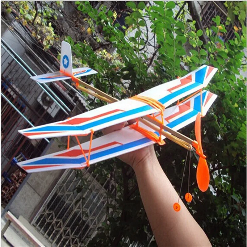 

Novelty DIY Hand Throw Flying Gliding Plane Toy Elastic Rubber Band Powered Airplane Assembly Model Toys for Children