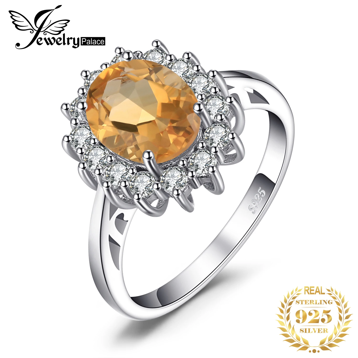 Jewelrypalace Кейт Принцесса Диана 1.8ct натуральный цитрин Обручение Halo Кольцо 925
