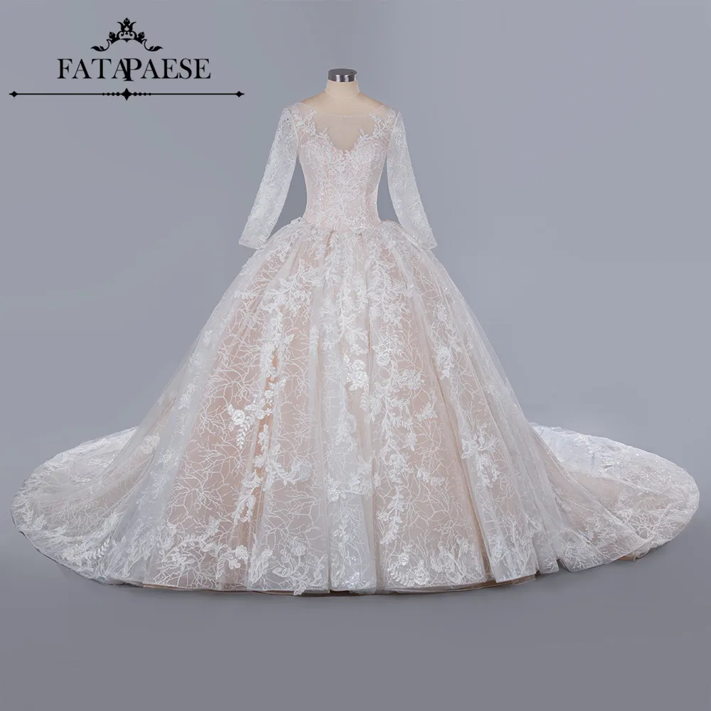 Robe De Mariee/Роскошные свадебные платья с кружевами и бусинами, бальное платье с аппликацией и блестками на шнуровке сзади и длинным шлейфом