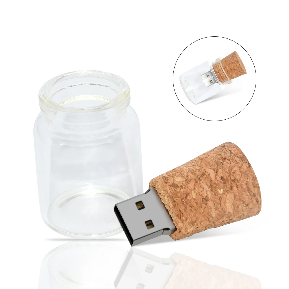 USB 2.0 4GB 8GB 16GB 32GB 64GB 128GB Glass drift bottle with Cork USB