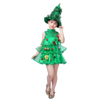 

1PC Christmas Tree Hat and Dress Stage Show Costume Children's Christmas Performance Costume for Girls (Size 100cm Green)