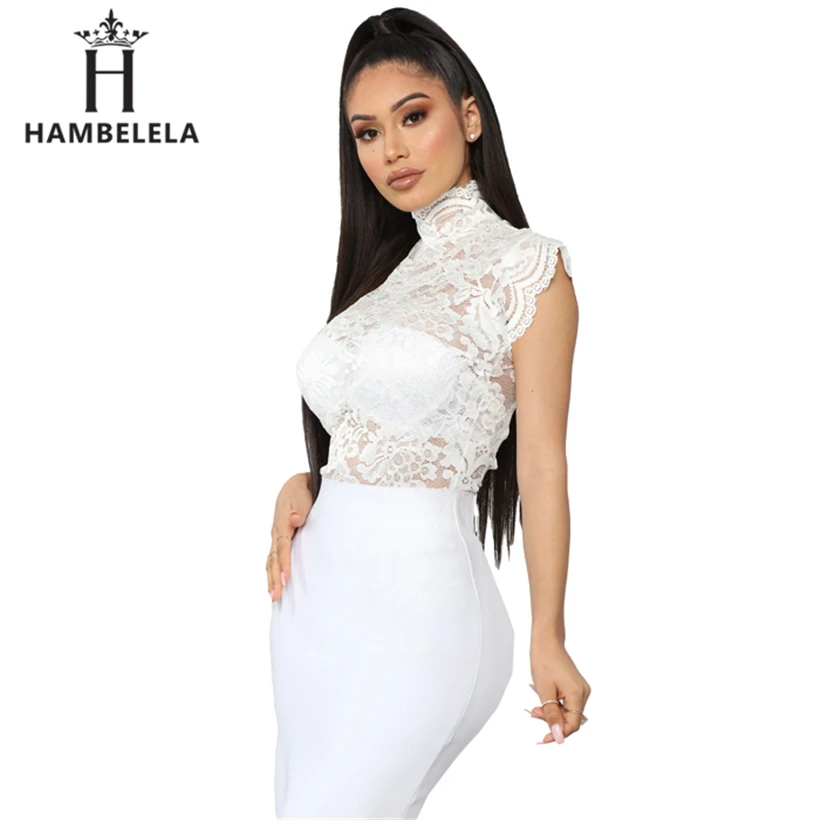 HAMBELELA Sexy Club Wear Hollow Out Lace Bodysuit Women High Neck Short Sleeve Lace Up Romper Skinny Feminino Bodycon Overalls (10)