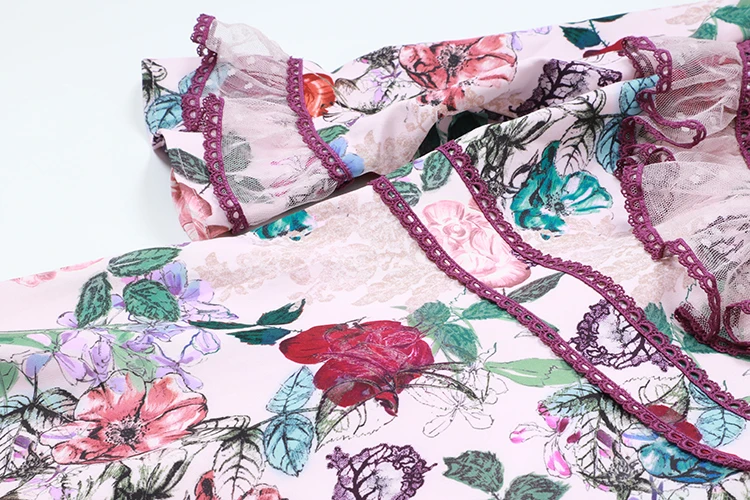 VERDEJULIAY подиумные платья с цветочным принтом женские богемные розовые Роскошные кружевные Элегантные плиссированные воротнички дизайн осеннее мини-платье