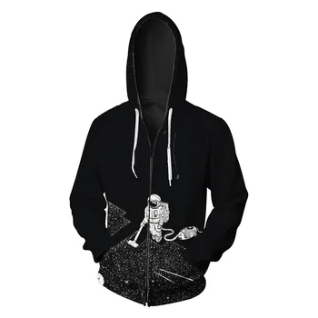 

Astronaut printed men's cardigan and cap guard fashion European and American zippered men's guard Printing Blouse hoodies