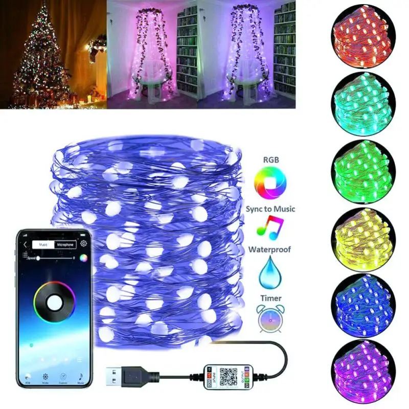 Christmas Tree Led Lights Decoration Smart Bluetooth Xmas Bulb Color String 
