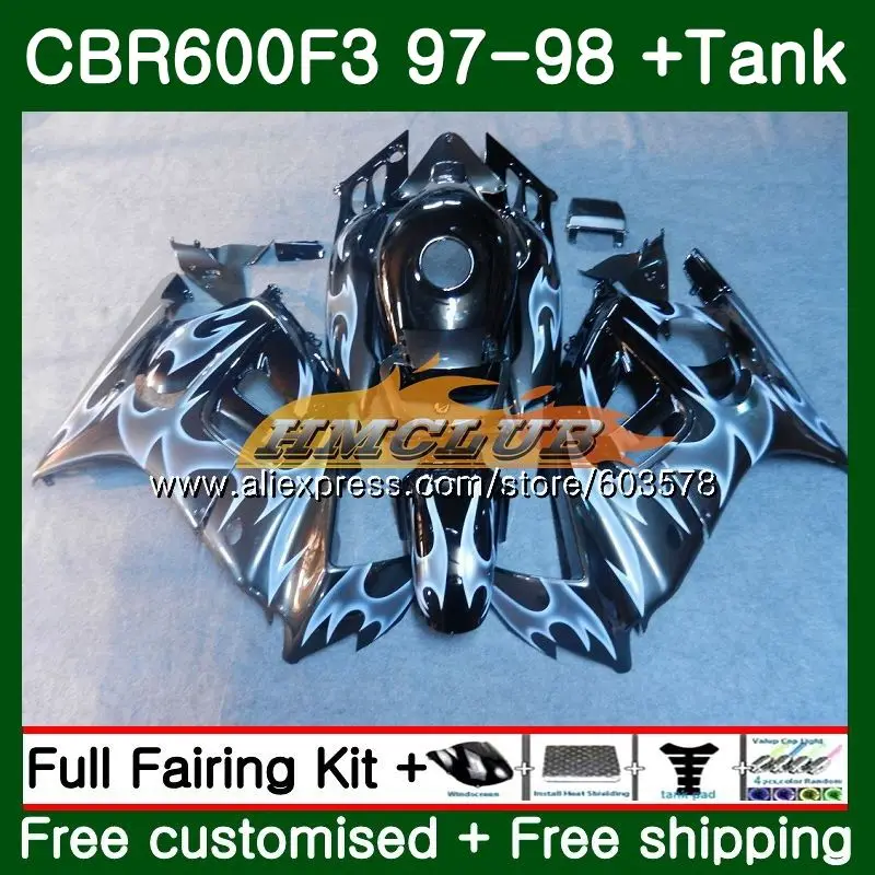 Майка для HONDA CBR600F3 CBR600RR CBR 600F3 FS 600CC 68CL. 8 серебро пламя CBR600 F3 97 98 CBR600FS CBR 600 F3 1997 1998 обтекатель