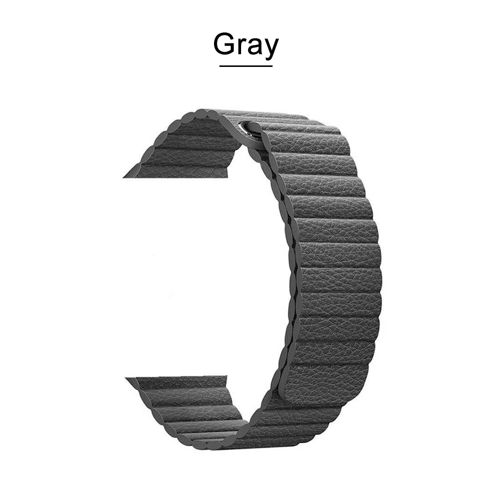 Gray Кожаный ремешок-петля для Apple Watch, ремешок 44 мм, 40 мм, 42 мм, 38 мм, магнитный браслет-петля для iwatch 5, 4, 3, аксессуары - Цвет ремешка: Gray