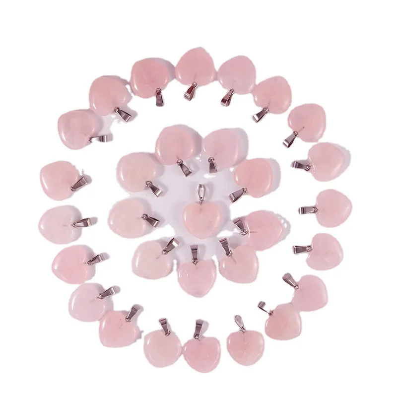 Natural Crystal Stone 20mm Heart Rose Quartz  Crystal Pendants fit Earrings Necklace Jewelry  Making