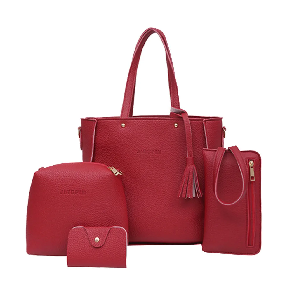 Женская сумка через плечо из четырех частей, сумка-тоут кошелек с ремешком через плечо, сумочка, роскошная сумка-мессенджер для девочек Bolsa Feminina - Цвет: Red