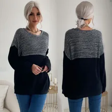 

Womens Winter Sweaters Fall 2021 New Color-blocking Loose Sweater Knit Womens Plus Size Knit Pullover Autumn O-Neck XL