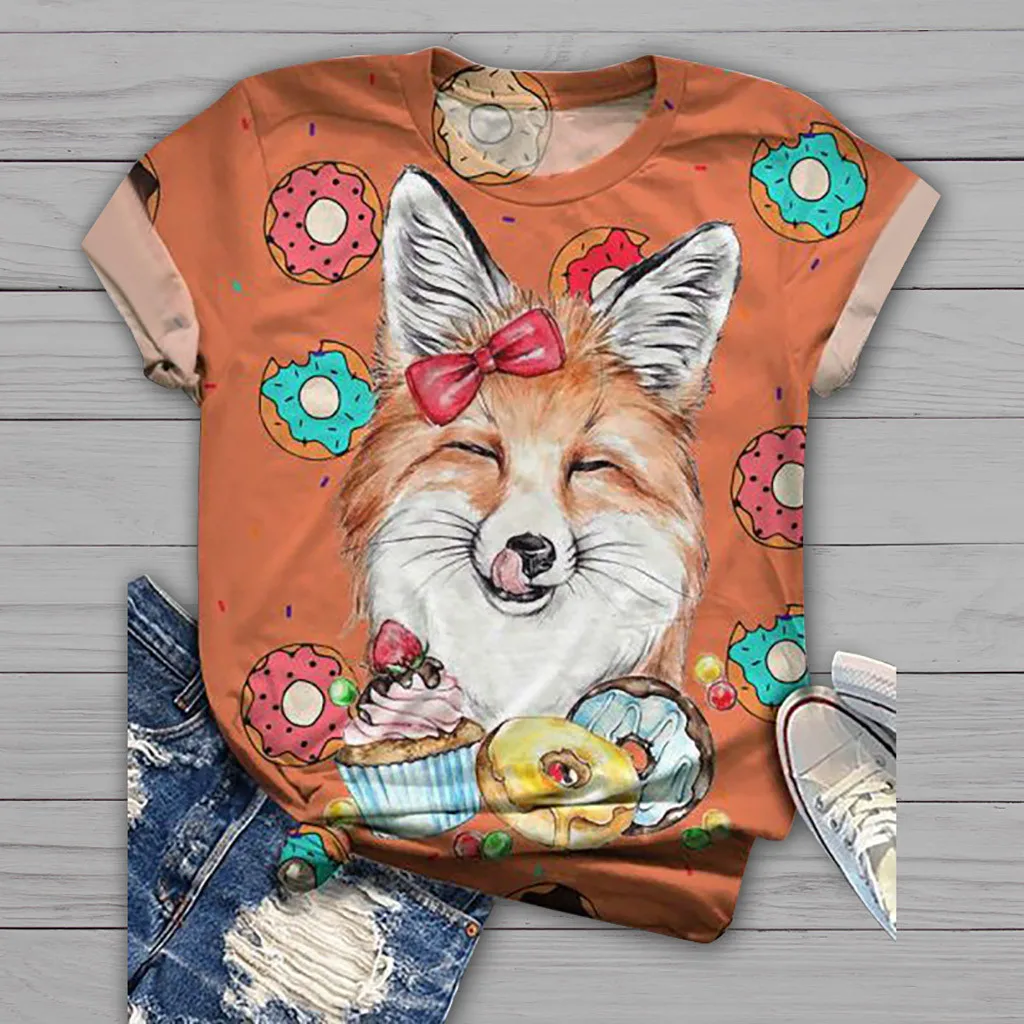 Женские рубашки в стиле Харадзюку женская рубашка с коротким рукавом и 3D принтом