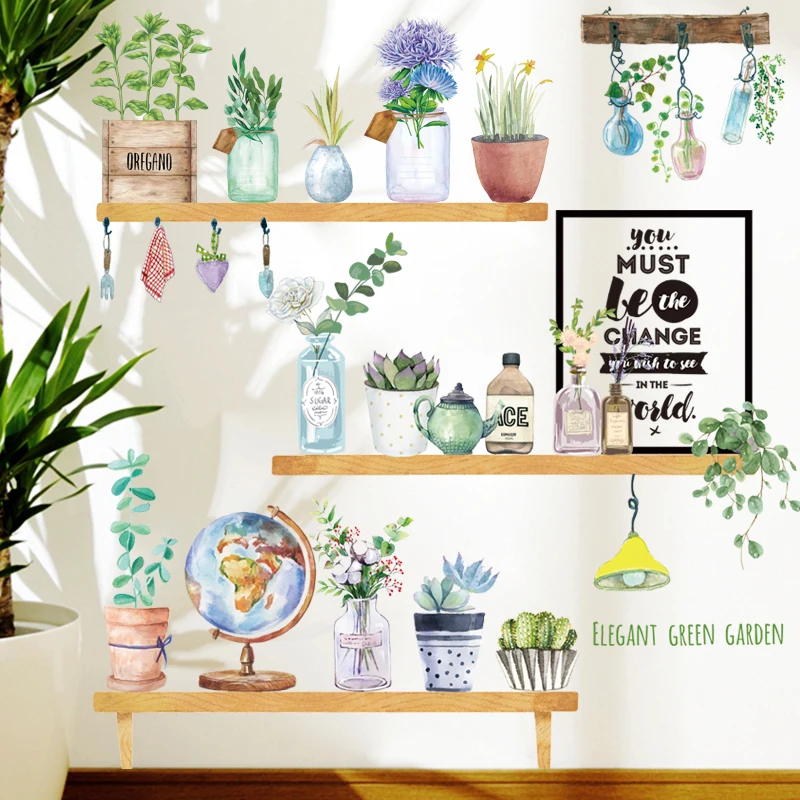 114*102CM Wall Sticker Potted Plant Garden Flower Living Room Bedroom Dormitory Porch Pictures Vintage Mural Art | Дом и сад