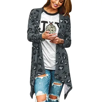 

Women's Leopard Print Long Sleeve Irregular Jacket Women's Leopard Print Cardigan Jacket Keeps Warm in Spring and Autumn