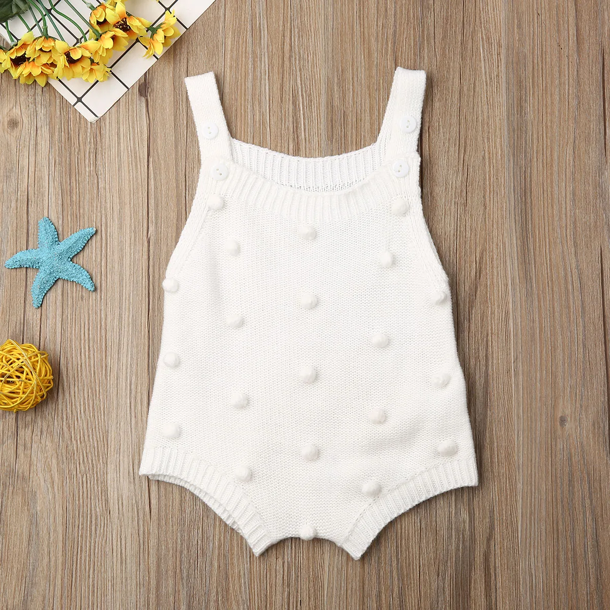 CYSINCOS/0 до 18 месяцев, детские вязаные комбинезоны, комбинезон без рукавов с маленькими шариками для новорожденных мальчиков и девочек, цельнокроеная одежда Зимний комбинезон