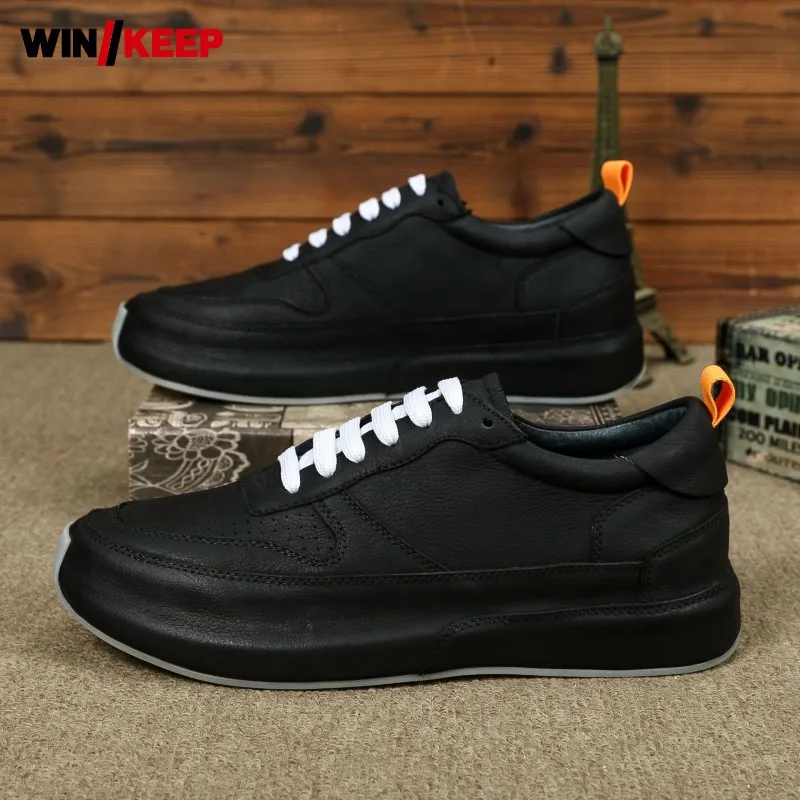 Spring Mens Thick Platform Running Shoes Genuine Leather Outdoor Sport Skateboarding Male Training Fitness Sneakers Colors | Спорт и