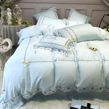 

High-End Italian Lace Xiaoqing New 80S Austria Lanjing Tencel Four-Piece Embroidery Craft Bedding