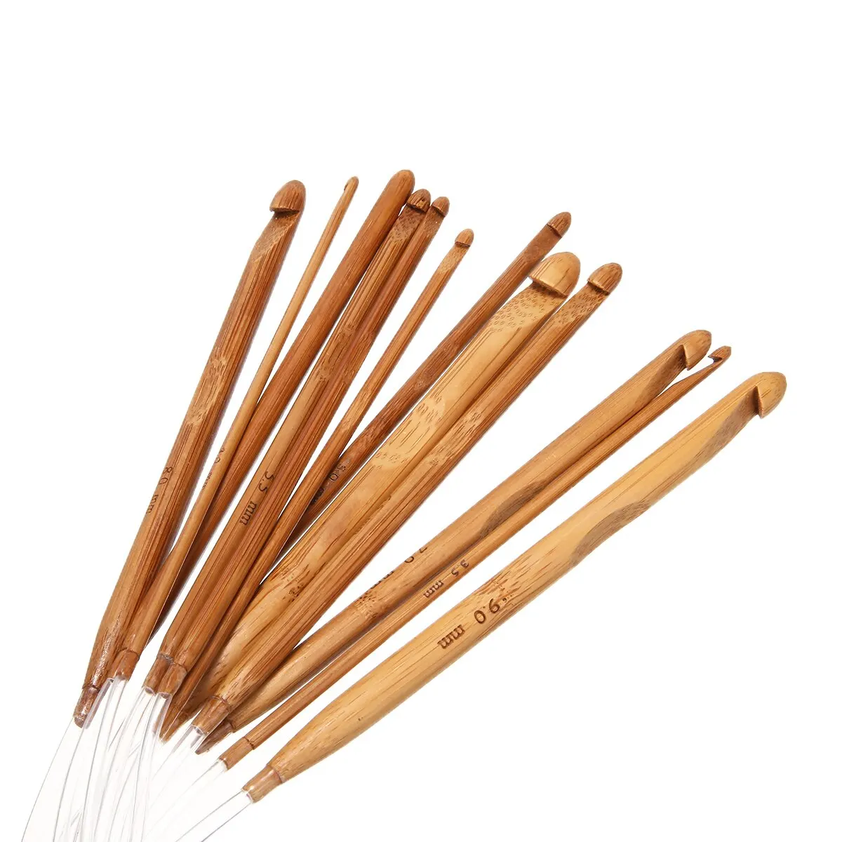 12PCS DIY Bamboo Crochet Stitch Hook Long Tunisian Crochet Hooks Knitting Needles Weave Craft Tool with Wood Bead Set
