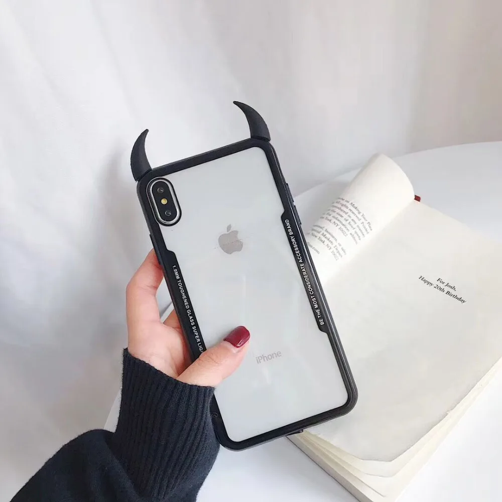 2 Ультратонкий милый 3D чехол для телефона Devil Horn для iPhone 11 Pro MAX XS MAX 5 5 5S se 6 6S 7 8 Plus X XR прозрачный акриловый чехол - Цвет: 2