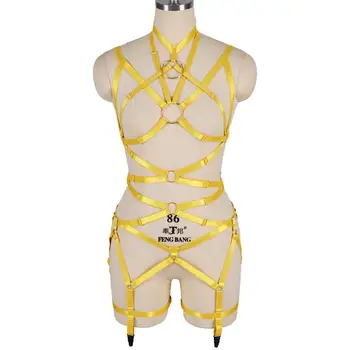 

Yellow Harness Bra Full Body Bondage Belt Women Underwear Strappy Pius Size Elastic Tops Club Gothic Steampunk Garter Belts