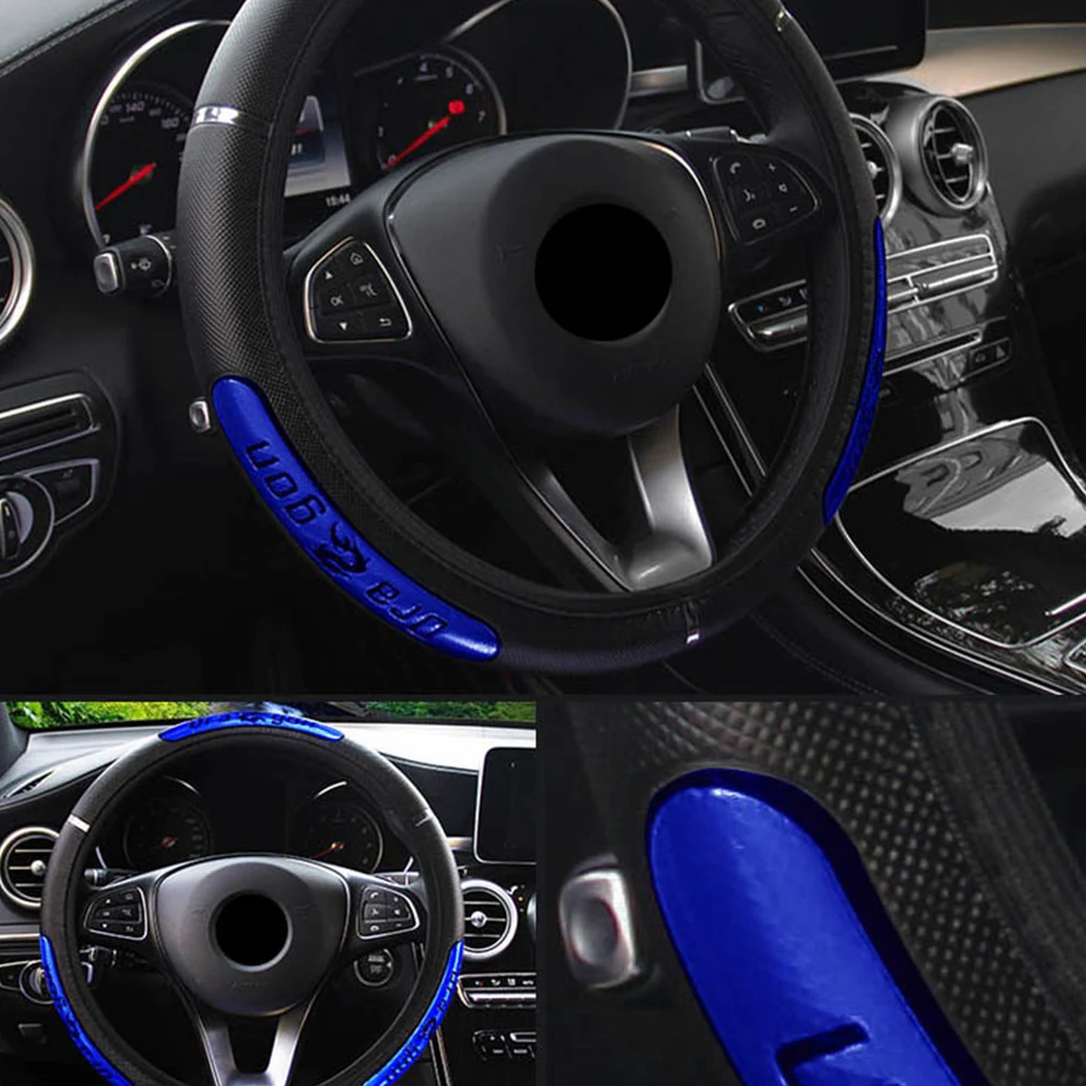 

Car Steering Wheel Covers Breathable Non-slip PU Leather Steering Covers Reflective Suitable 37-38cm Auto Interior Accessories