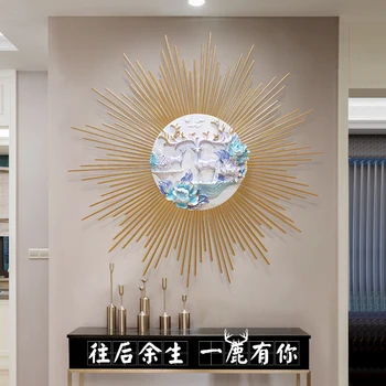 

Lucky deer head wall hanging living room creative background decoration Nordic style pendant light luxury bedroom