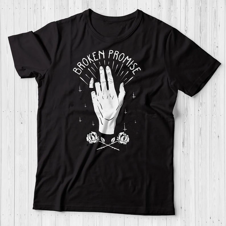 Black-white txt Broken Promise Готическая Футболка женская Эстетическая гранж графическая унисекс модная одежда милые футболки Camisetas Топ Футболка Прямая - Цвет: Black-white txt